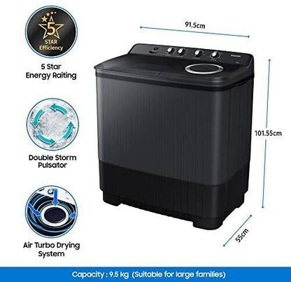 Samsung 9.5 kg 5 star,Air Turbo Drying Semi Automatic Top Load Washing Machine Black, Grey (WT95A4260GD/TL) - Image 3