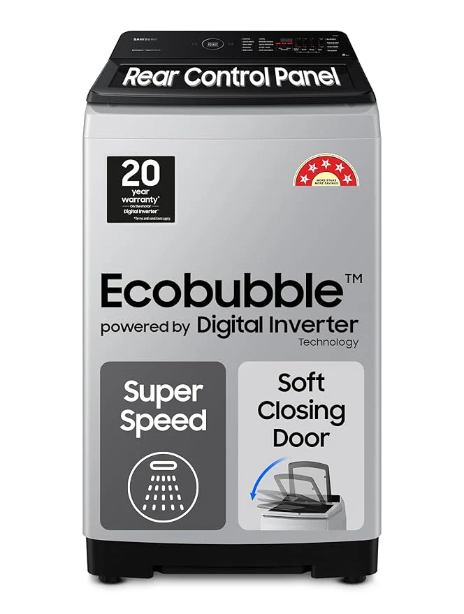 Samsung Smart Choice 10 Kg, 5 Star, AI Wash, Ecobubble, AI Energy Mode, AI VRT+, Soft Closing Door, Wi-Fi, Digital Inverter, Fully-Automatic Top Load Washing Machine (WA80F10E2LTL, Lavender Gray) - Image 3