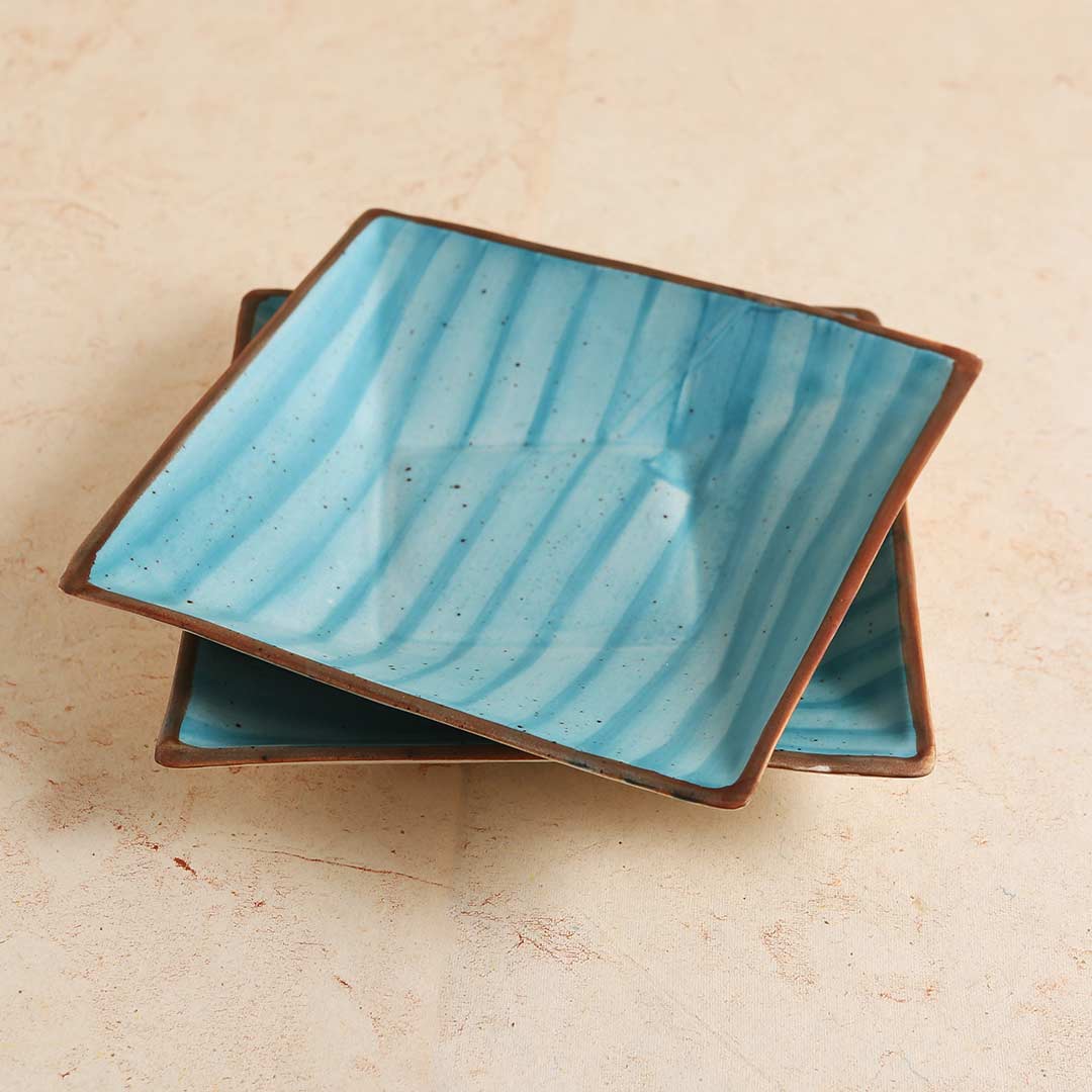 Teramo Stoneware Square Platter 8" x 8" - Blue - Image 3