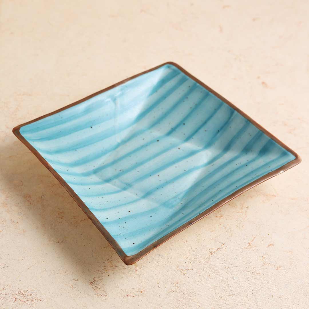 Teramo Stoneware Square Platter 8" x 8" - Blue - Image 4