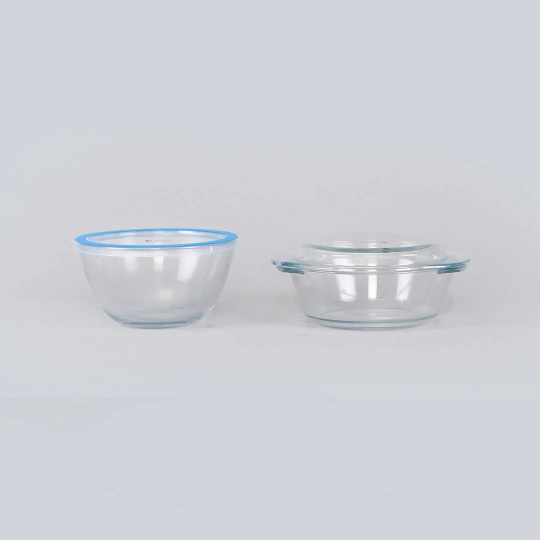 Victoria Borosilicate Glass 1 Casserole 1050ml + 1 Mixing Bowl 1000ml With Lids -  Set Of 2 Pcs - Image 4