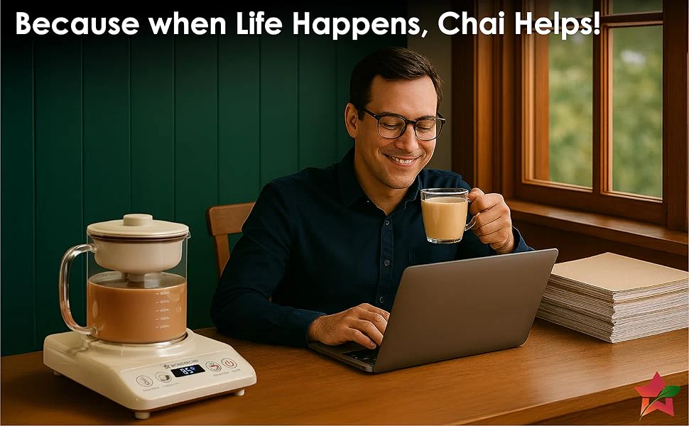 Wonderchef Chai Magic, Fully Automatic Tea & Cappuccino Maker, Make Masala Chai/Cutting Chai/Kahwa/, No Spills, No Overcooking, 4 Modes, Boil Milk/Water/Coffee, 500ML Glass Jar, 2-Yr Warranty - Image 4