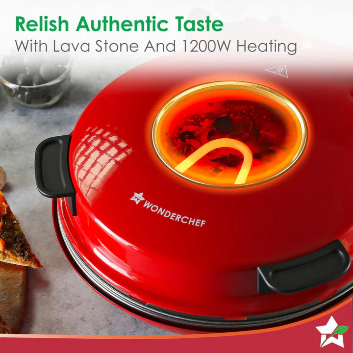 Wonderchef Regalia Pizza Maker | Crispy Pizzas in 5 Minutes with Rapid Cooking over 450°C | Wood-Fired Pizza-Like Taste | Lava Stone Base for Golden Crust | 1200W, 12-in Diameter | 2-Year Warranty - Image 5
