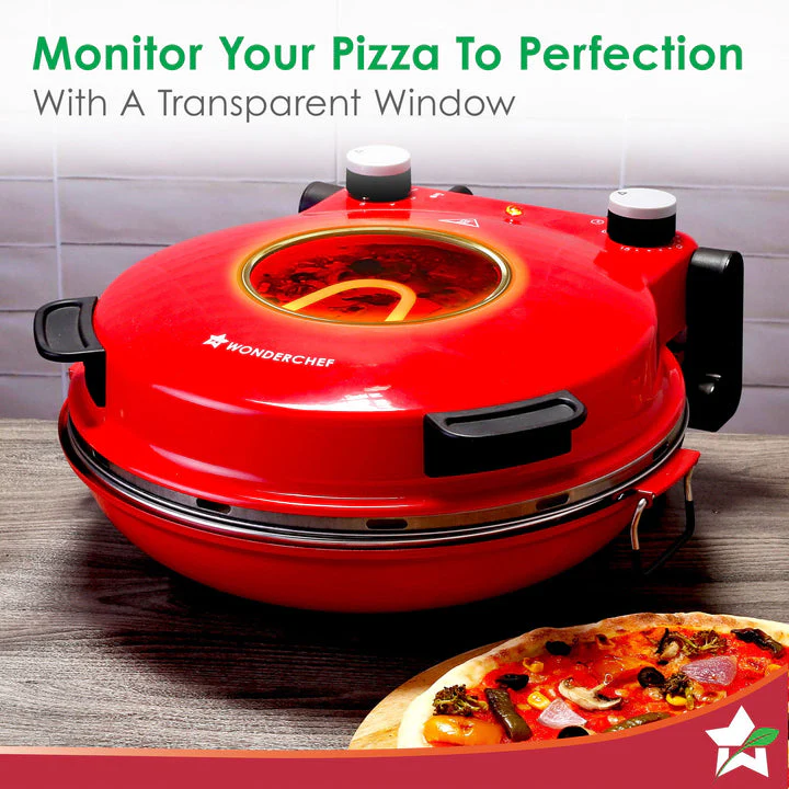 Wonderchef Regalia Pizza Maker | Crispy Pizzas in 5 Minutes with Rapid Cooking over 450°C | Wood-Fired Pizza-Like Taste | Lava Stone Base for Golden Crust | 1200W, 12-in Diameter | 2-Year Warranty - Image 7